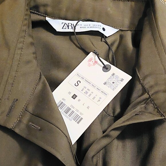 ZARA Olive Green, Military Styling, 100% Wool Crepe, L/S Dress Shirt, Size: S - Picture 11 of 14